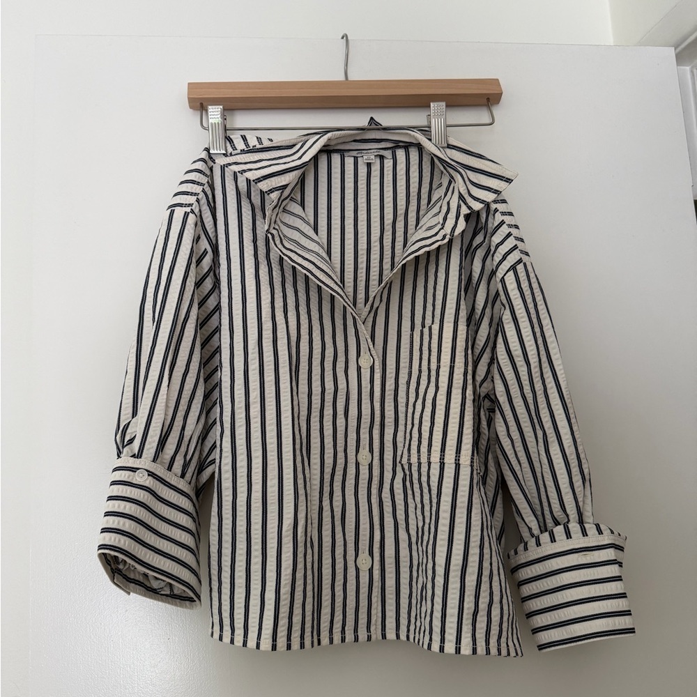 Madewell Black and White Striped Button-Up Shirt